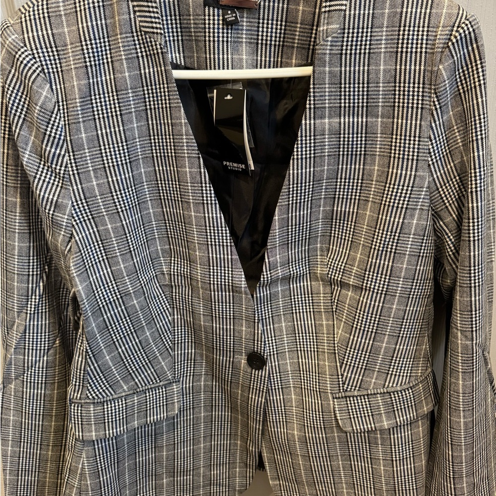 Premise Gray and Black Plaid Blazer